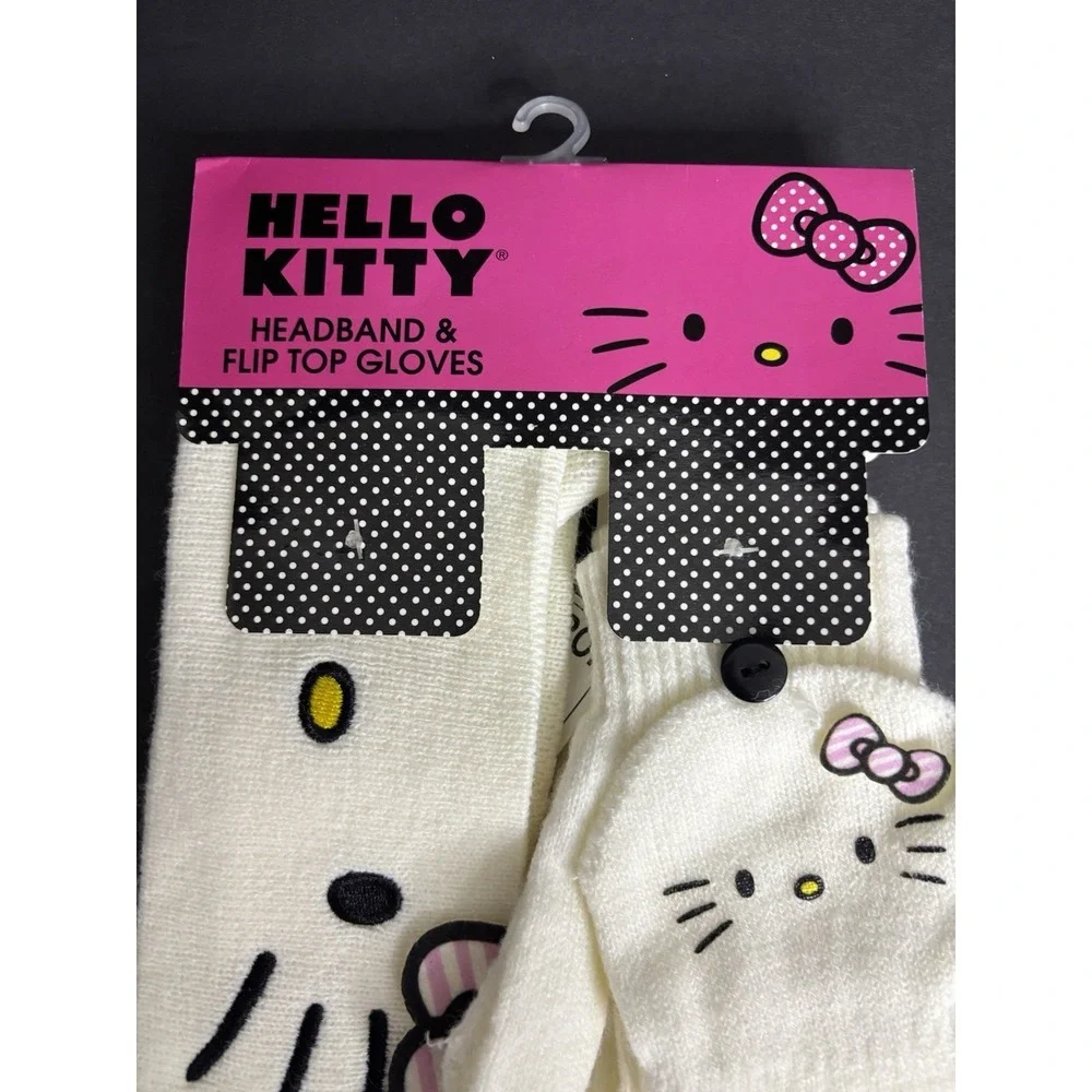 Sanrio Hello Kitty Girls Headband and Flip Top Gloves White Pink NEW